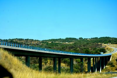 Bridge over landscape against clear blue sky