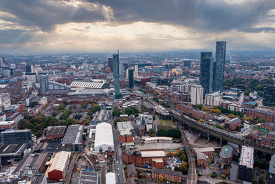 Aerial view of manchester city in uk