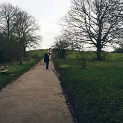 Rear view of woman walking on road