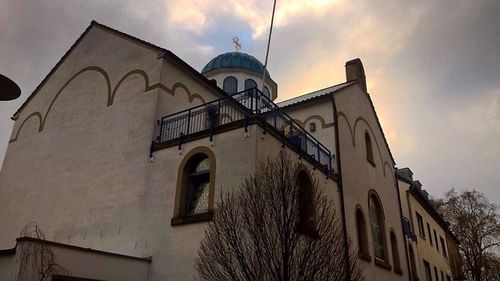 Low angle view of church against sky