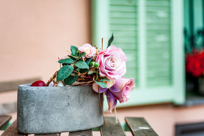 Close-up of rose flower pot