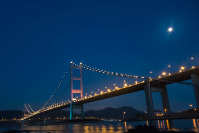 Illuminated suspension bridge at night