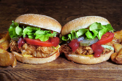 Close-up of burger in plate