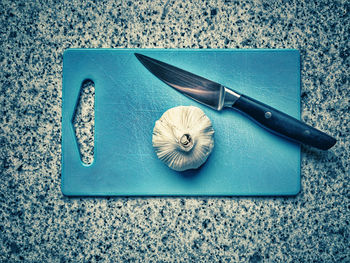 High angle view of objects on table