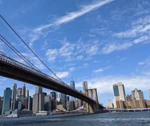 Bridge over river with buildings in background