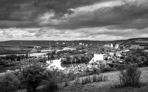 High angle view of townscape against sky