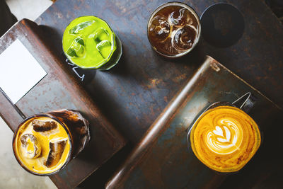 High angle view of coffee on table