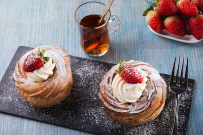 Close-up of dessert with strawberries