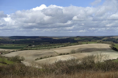 Scenic view of landscape against cloudy sky