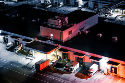 High angle view of buildings in city