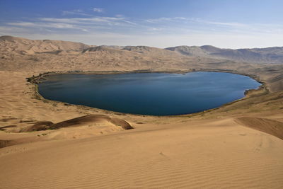 1190 full view nuoertu lake -biggest in the badain jaran desert-seen from its western megadune-china