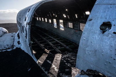 Close-up of abandoned airplane