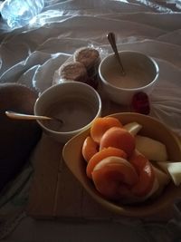 High angle view of breakfast on table