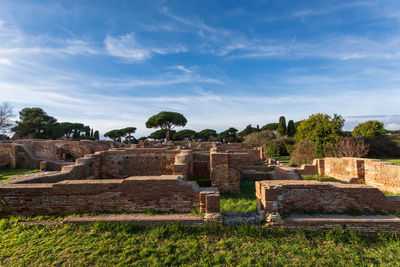 Ostia antica, overview of the archaeological park with the excavation areas, the roman necropolis.