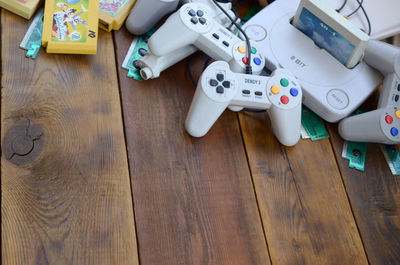 High angle view of toys on table