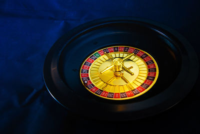 Close-up of roulette wheel at casino