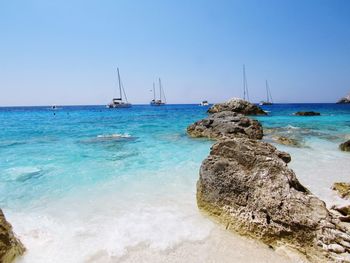 Scenic view of sea against clear sky