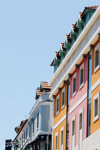 Low angle view of residential building against clear sky