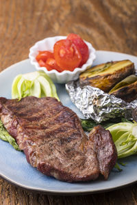 Close-up of food in plate on table