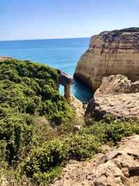 Scenic view of sea against clear sky