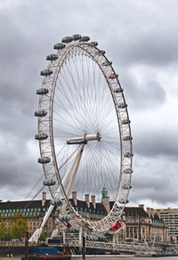 Low angle view of ferris wheel against cloudy sky