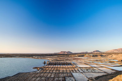 Scenic view of pier against clear blue sky