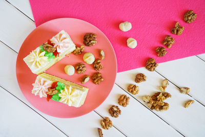 High angle view of breakfast on table