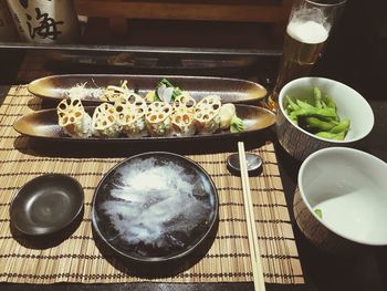 High angle view of food on table