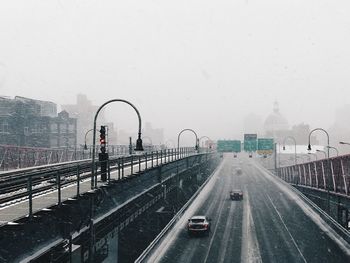 Road in city during foggy weather