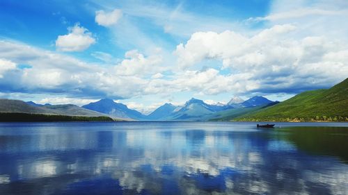 Scenic view of avalanche lake with clouds reflection at glacier national park