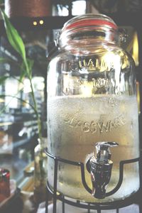 Close-up of drink in jar