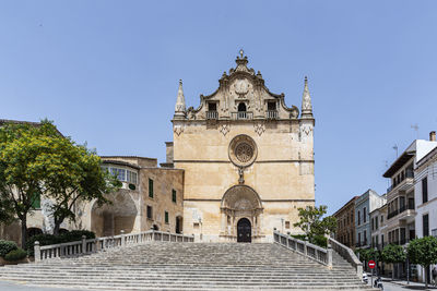 Low angle view of historic building against clear sky