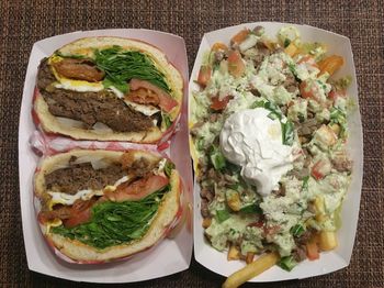 High angle view of food on table