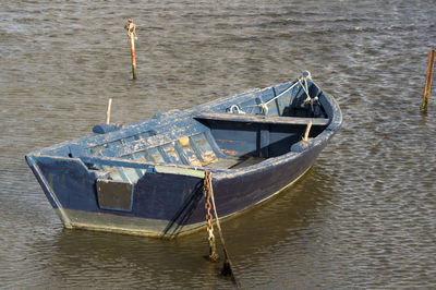 High angle view of sailboat in sea