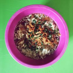 High angle view of food in bowl on table