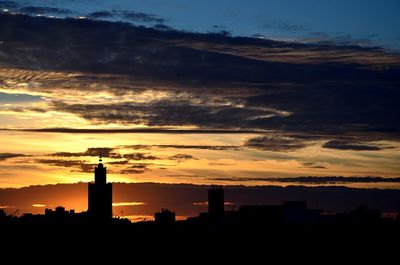 Silhouette buildings against sky during sunset