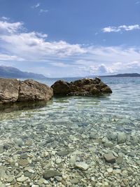 Rocks in sea against sky