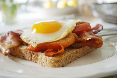 Close-up of breakfast in plate