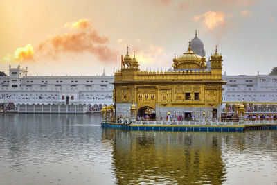 Wide angle shot of harmindar sahib, aka golden temple amritsar. religious place of the sikhism. 