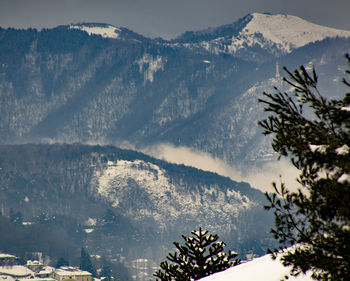 Scenic view of snowcapped mountains against sky