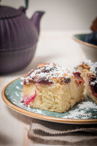 Close-up of cake in plate on table