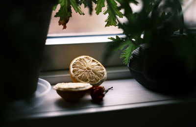 Close-up of fruits served on table