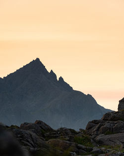 Scenic view of mountains against sky during sunset