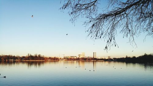 Scenic view of lake against clear sky