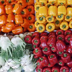 High angle view of vegetables for sale at market stall