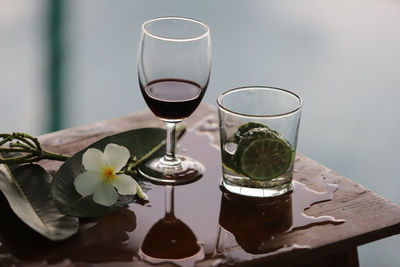 Close-up of wine glass on table