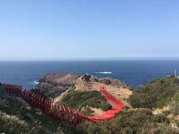 High angle view of sea against clear sky