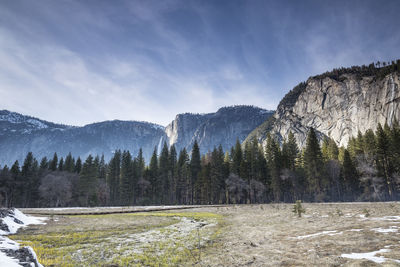 Scenic view of mountains against sky during winter