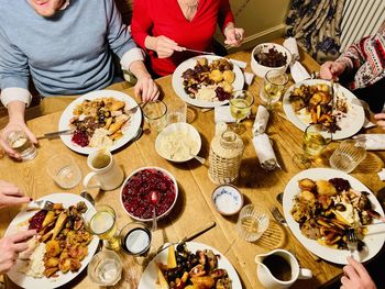 High angle view of food on table