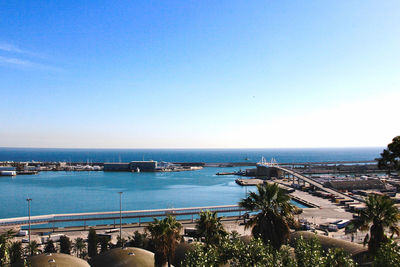 High angle view of beach against clear sky